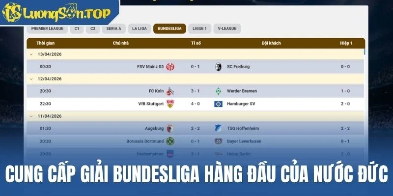 Cung cấp giải Bundesliga hàng đầu của nước Đức