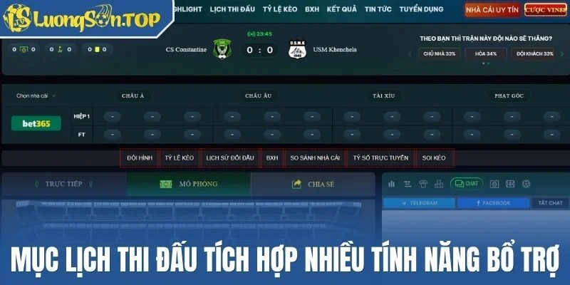 Mục lịch thi đấu tích hợp nhiều tính năng bổ trợ
