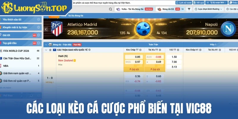 Các loại kèo cá cược phổ biến tại Vic88