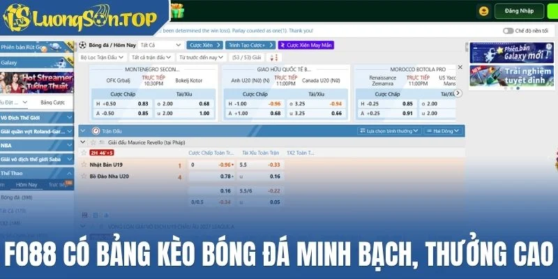 Fo88 có bảng kèo bóng đá minh bạch, thưởng cao
