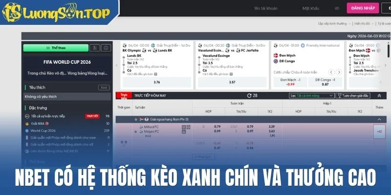 Nbet có hệ thống kèo xanh chín và thưởng cao