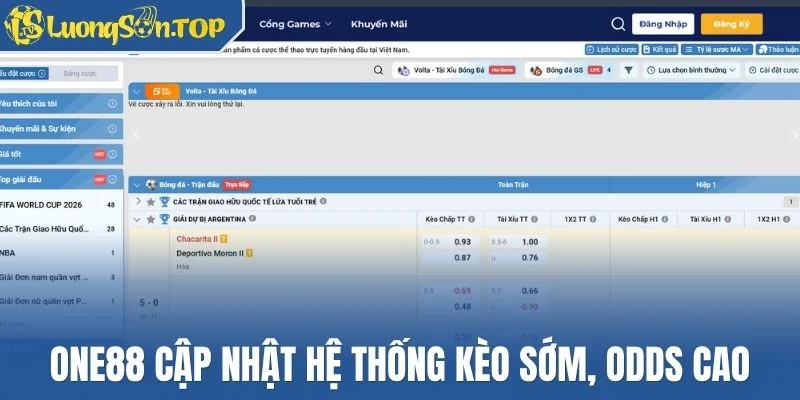 One88 cập nhật hệ thống kèo sớm, Odds cao